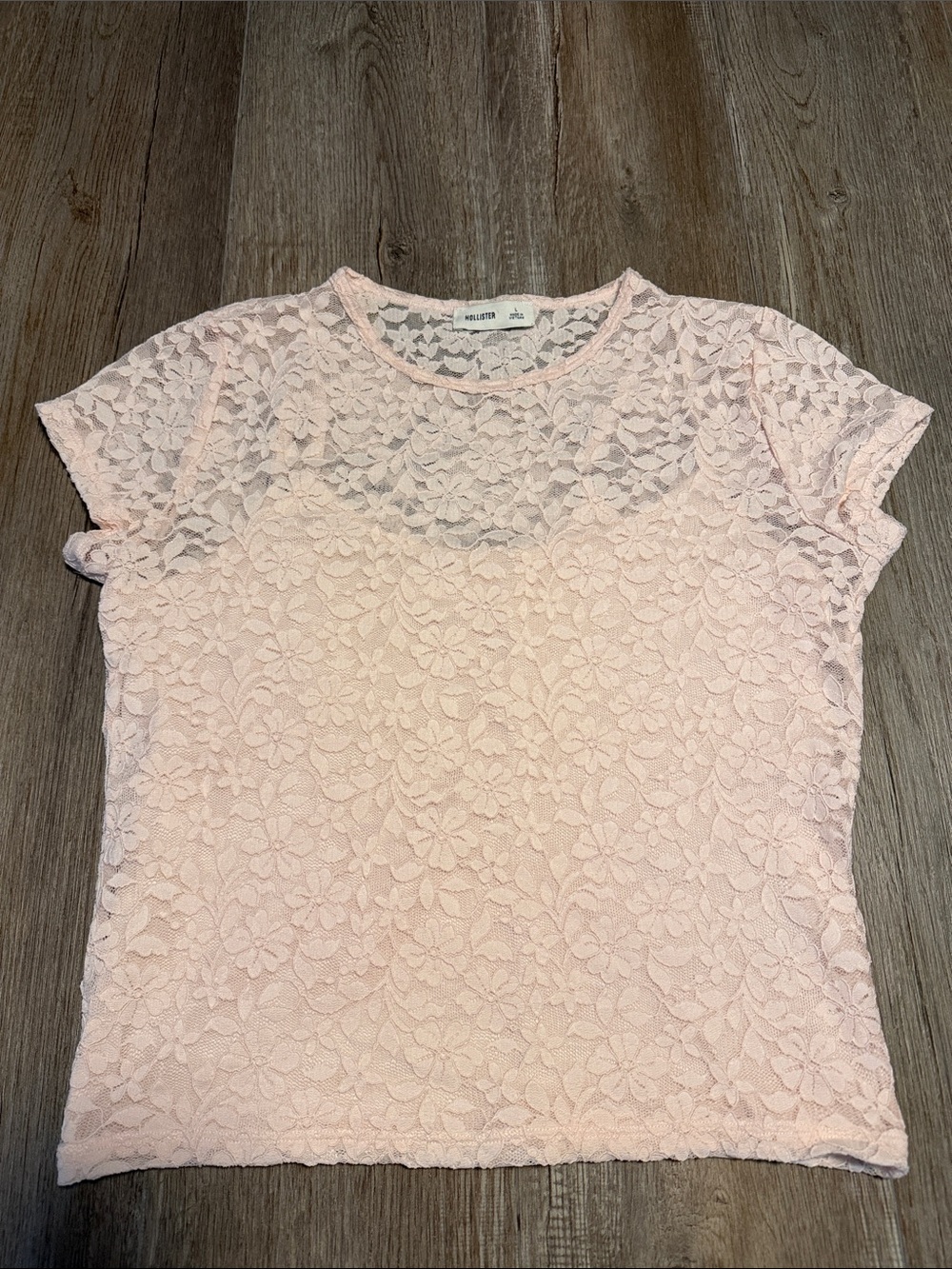 Hollister Soft Pink Floral Lace Short Sleeve Tee